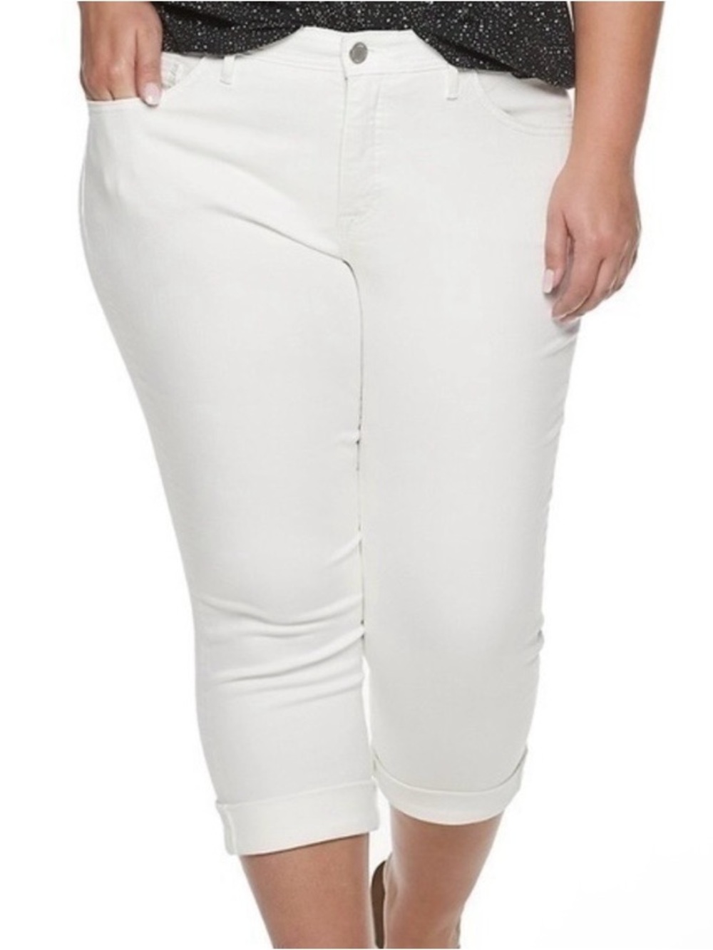 EVRI Modern Denim White Cuffed Capri Jeans 24W